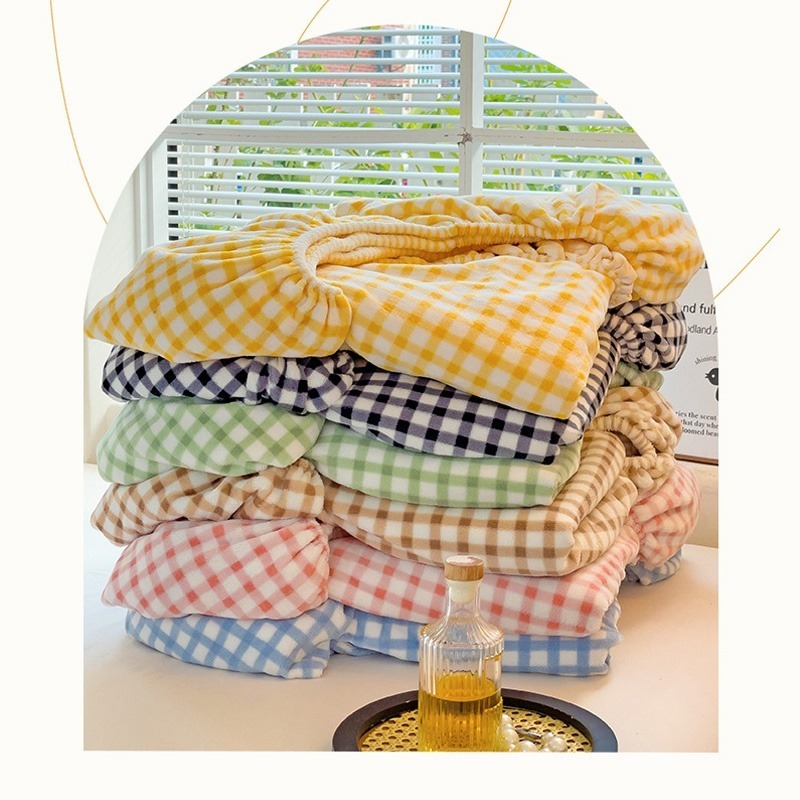 擼貓式手感✦格紋✦奶油風~牛奶絨床包三件套-細節圖4