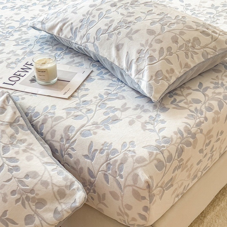 牛奶絨 繁花海藍夢床包三件套-細節圖5