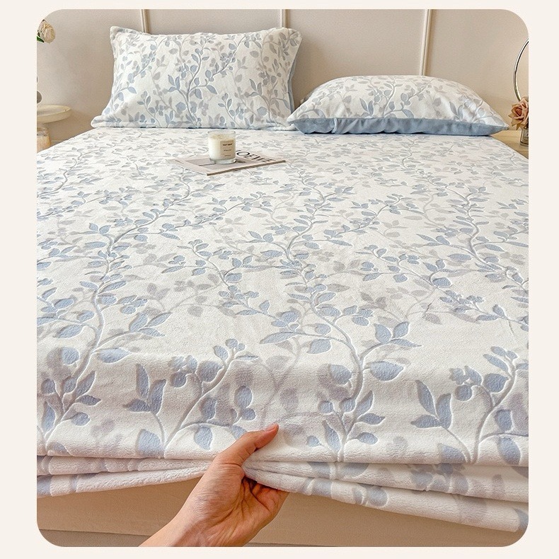 牛奶絨 繁花海藍夢床包三件套-細節圖6