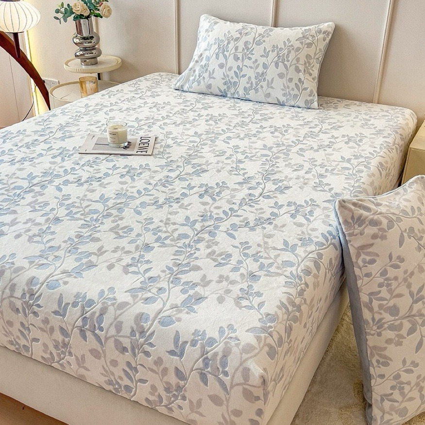 牛奶絨 繁花海藍夢床包三件套-細節圖8