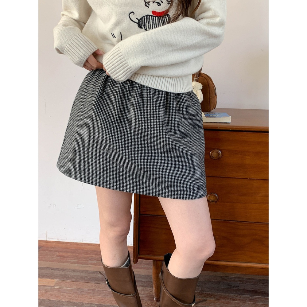 經典復古千鳥格短裙加絨 韓系優雅感滿分-細節圖4
