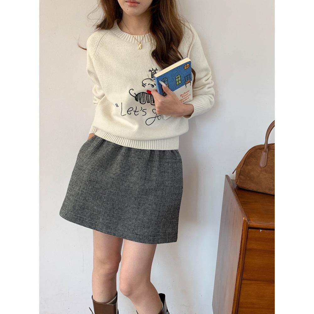 經典復古千鳥格短裙加絨 韓系優雅感滿分-細節圖5