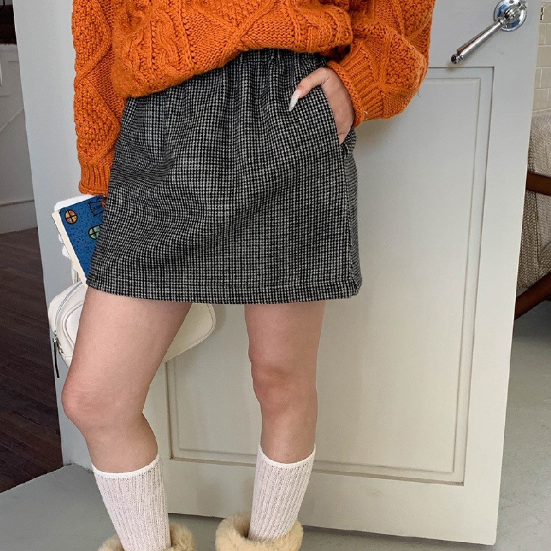 經典復古千鳥格短裙加絨 韓系優雅感滿分-規格圖6