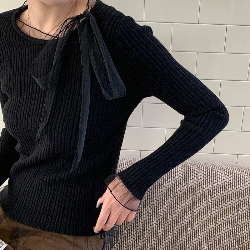 蕾絲邊拼接針織衫-細節圖3