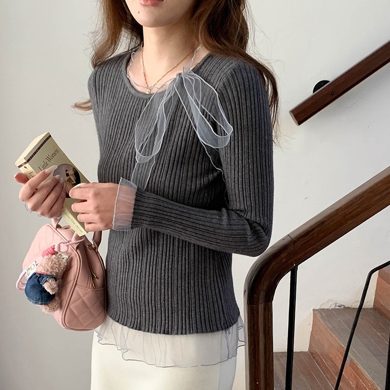 蕾絲邊拼接針織衫-規格圖5