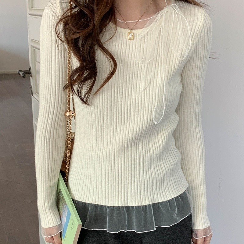 蕾絲邊拼接針織衫-規格圖5