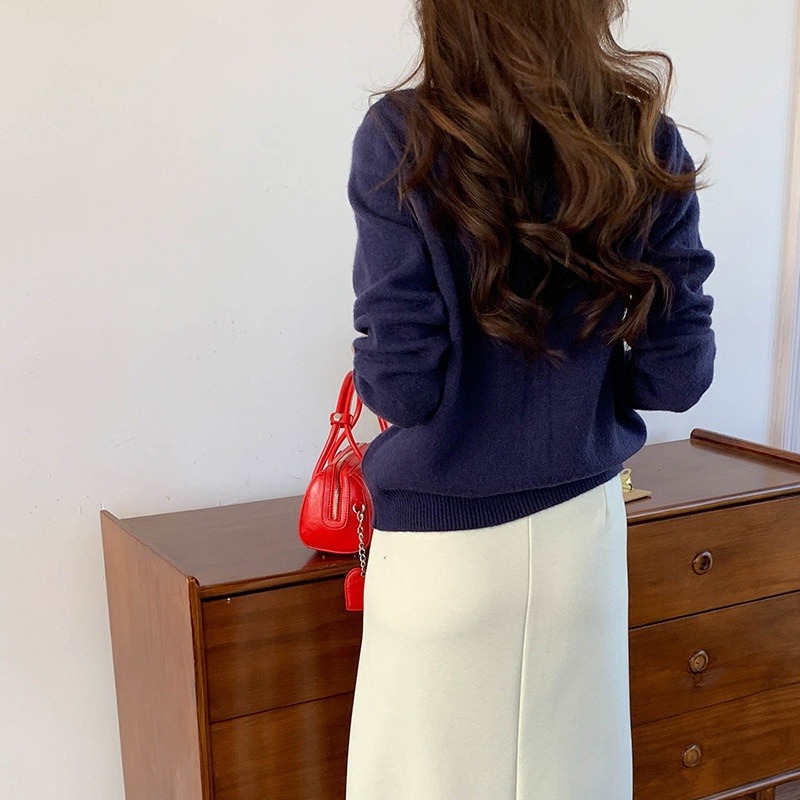 學院風氣息 撞色菱格針織衫-細節圖7