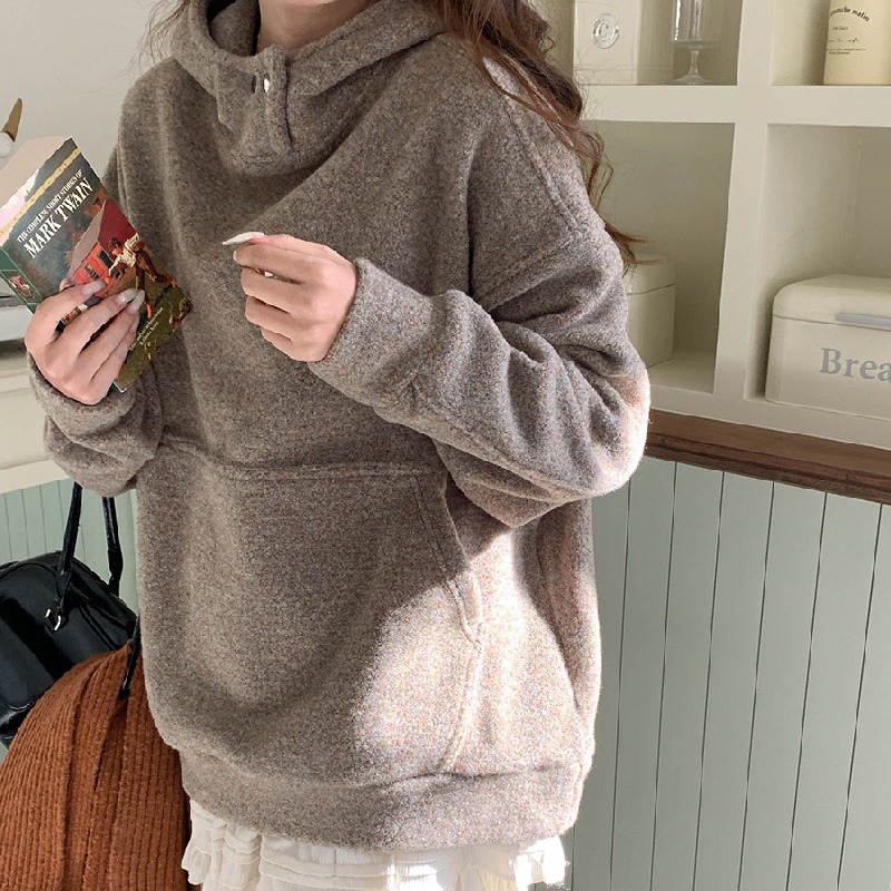 慵懶風廓形寬鬆保暖連帽T-細節圖2