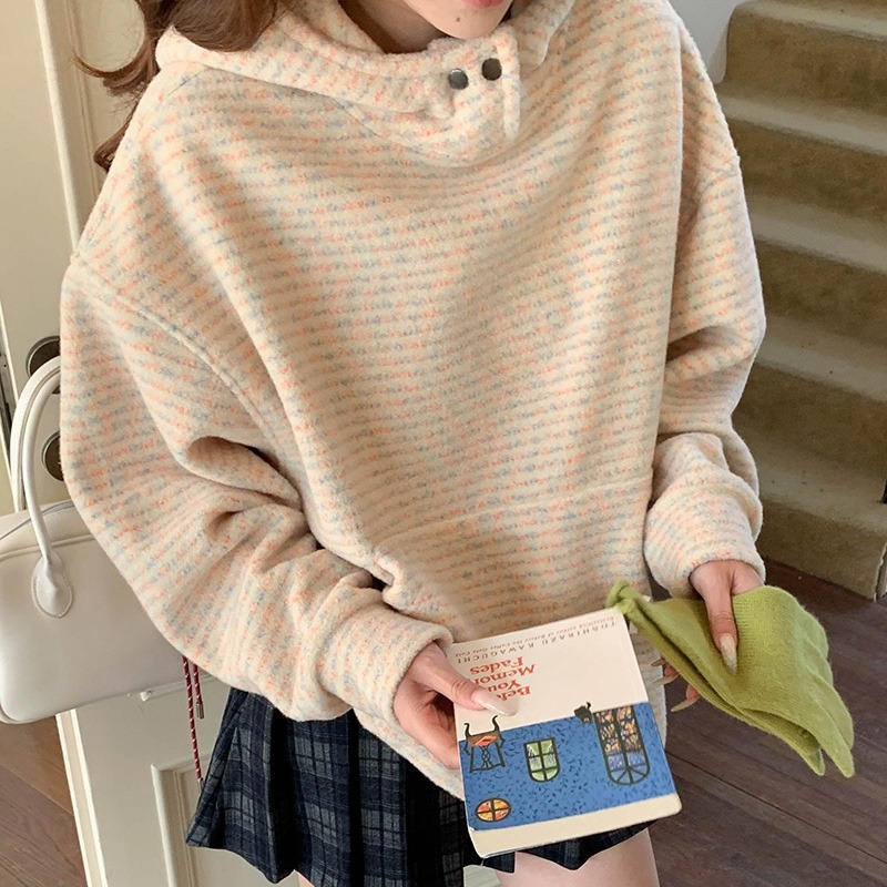 慵懶風廓形寬鬆保暖連帽T-細節圖3