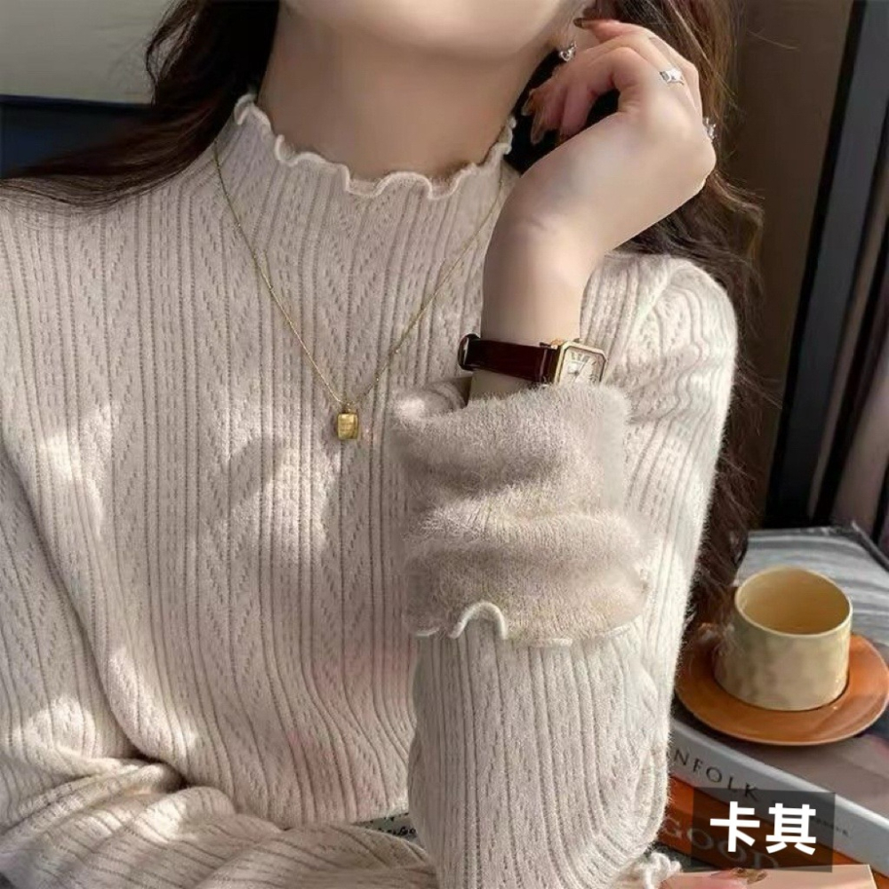 木耳花水貂絨保暖厚針織打底衫-細節圖5