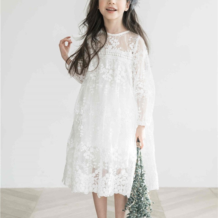 《童伶寶貝》EN001-韓系氣質小仙女范鏤空蕾絲女童長款白色洋裝 表演服-細節圖2