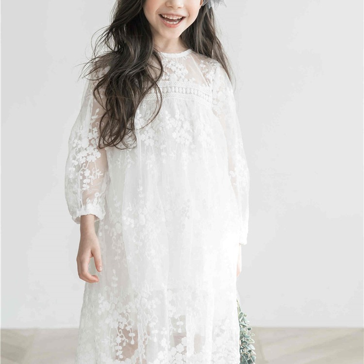 《童伶寶貝》EN001-韓系氣質小仙女范鏤空蕾絲女童長款白色洋裝 表演服-細節圖3