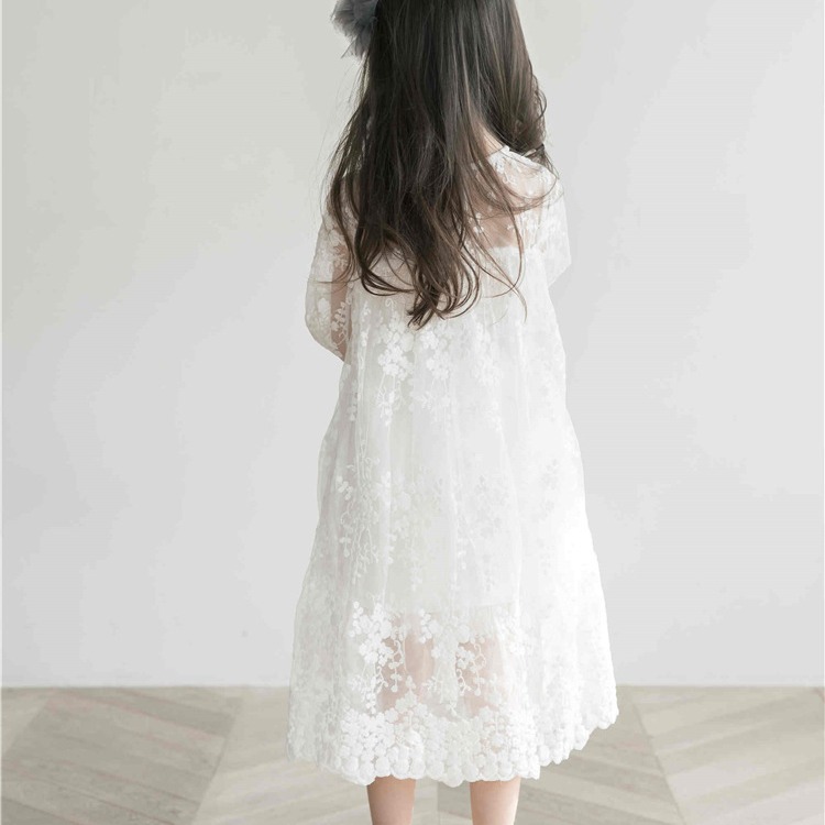 《童伶寶貝》EN001-韓系氣質小仙女范鏤空蕾絲女童長款白色洋裝 表演服-細節圖4