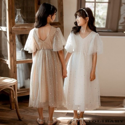 《童伶寶貝》EN060-夏款小性感V領星星女童長洋裝 禮服