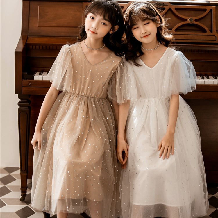 《童伶寶貝》EN060-夏款小性感V領星星女童長洋裝 禮服-細節圖2