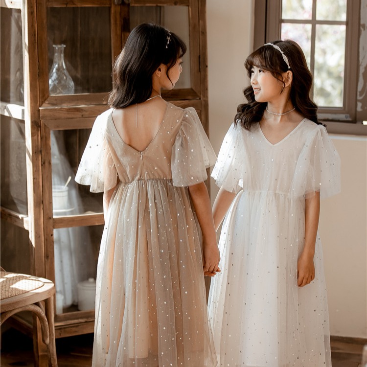 《童伶寶貝》EN060-夏款小性感V領星星女童長洋裝 禮服-細節圖4