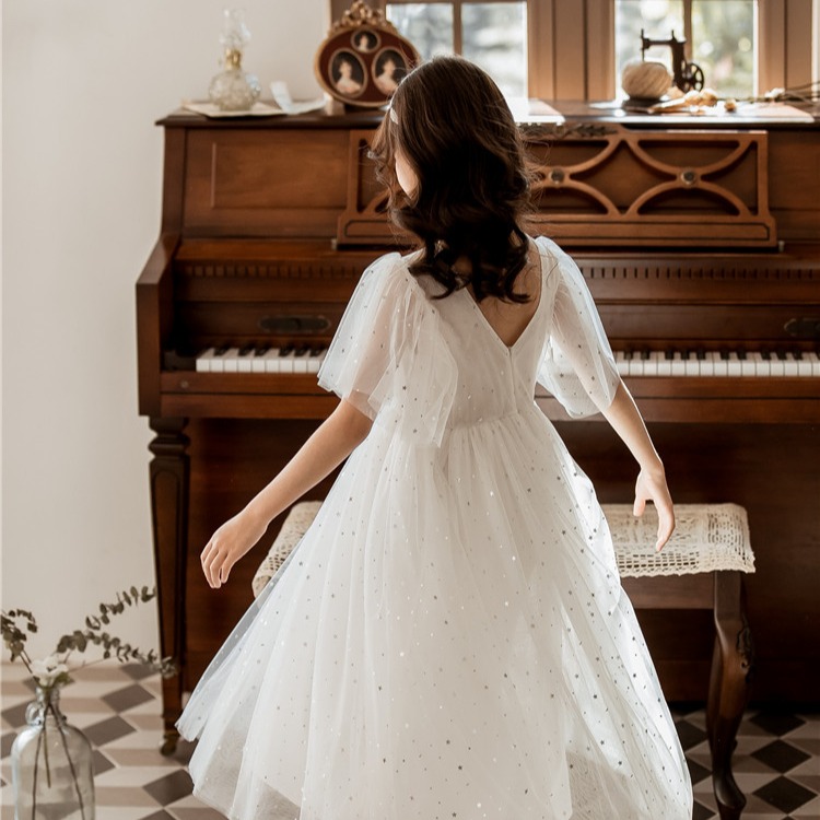 《童伶寶貝》EN060-夏款小性感V領星星女童長洋裝 禮服-細節圖5