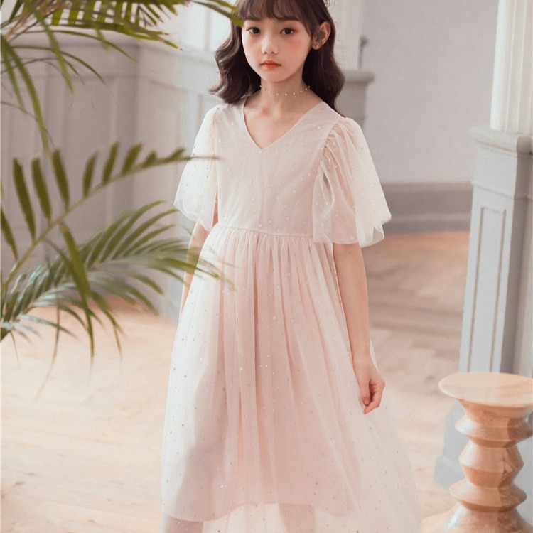 《童伶寶貝》EN060-夏款小性感V領星星女童長洋裝 禮服-細節圖8