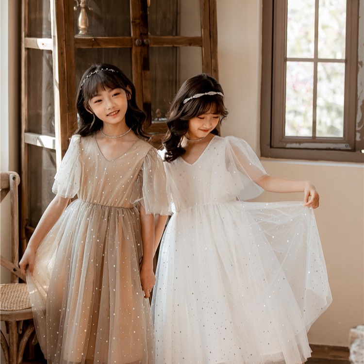 《童伶寶貝》EN060-夏款小性感V領星星女童長洋裝 禮服-細節圖9