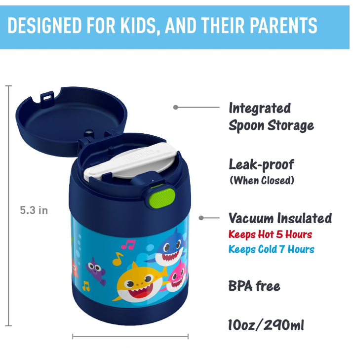 ♦️隔日出貨♦️🩷膳魔師 THERMOS🩷可愛鯊魚寶寶BabyShark食材保溫罐(附折疊勺);生日禮;美國原裝進口-細節圖2