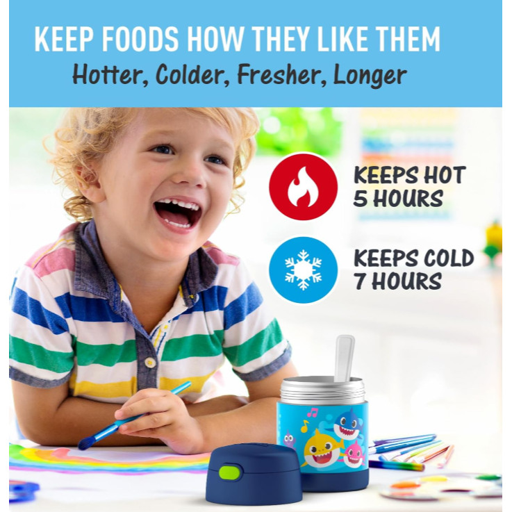 ♦️隔日出貨♦️🩷膳魔師 THERMOS🩷可愛鯊魚寶寶BabyShark食材保溫罐(附折疊勺);生日禮;美國原裝進口-細節圖4