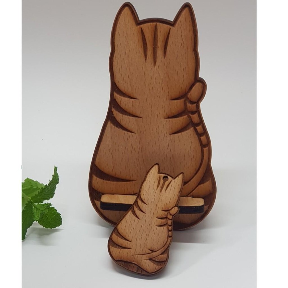 貓咪造型/手機架_木質雷雕-細節圖2