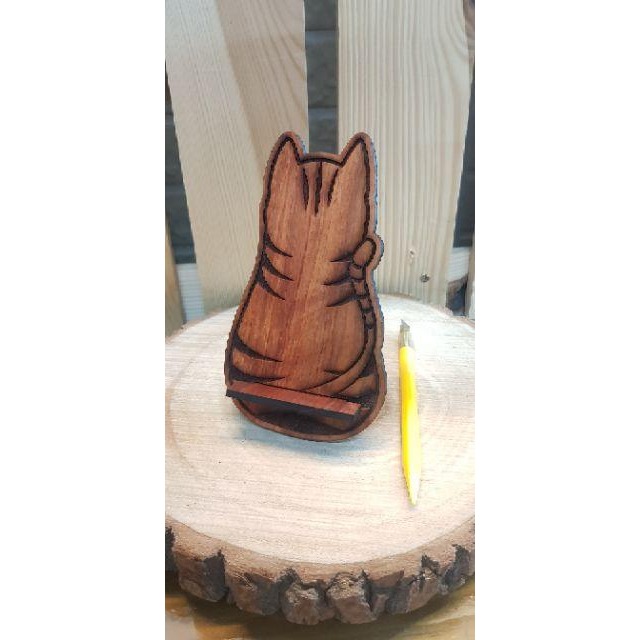貓咪造型/手機架_木質雷雕-細節圖6