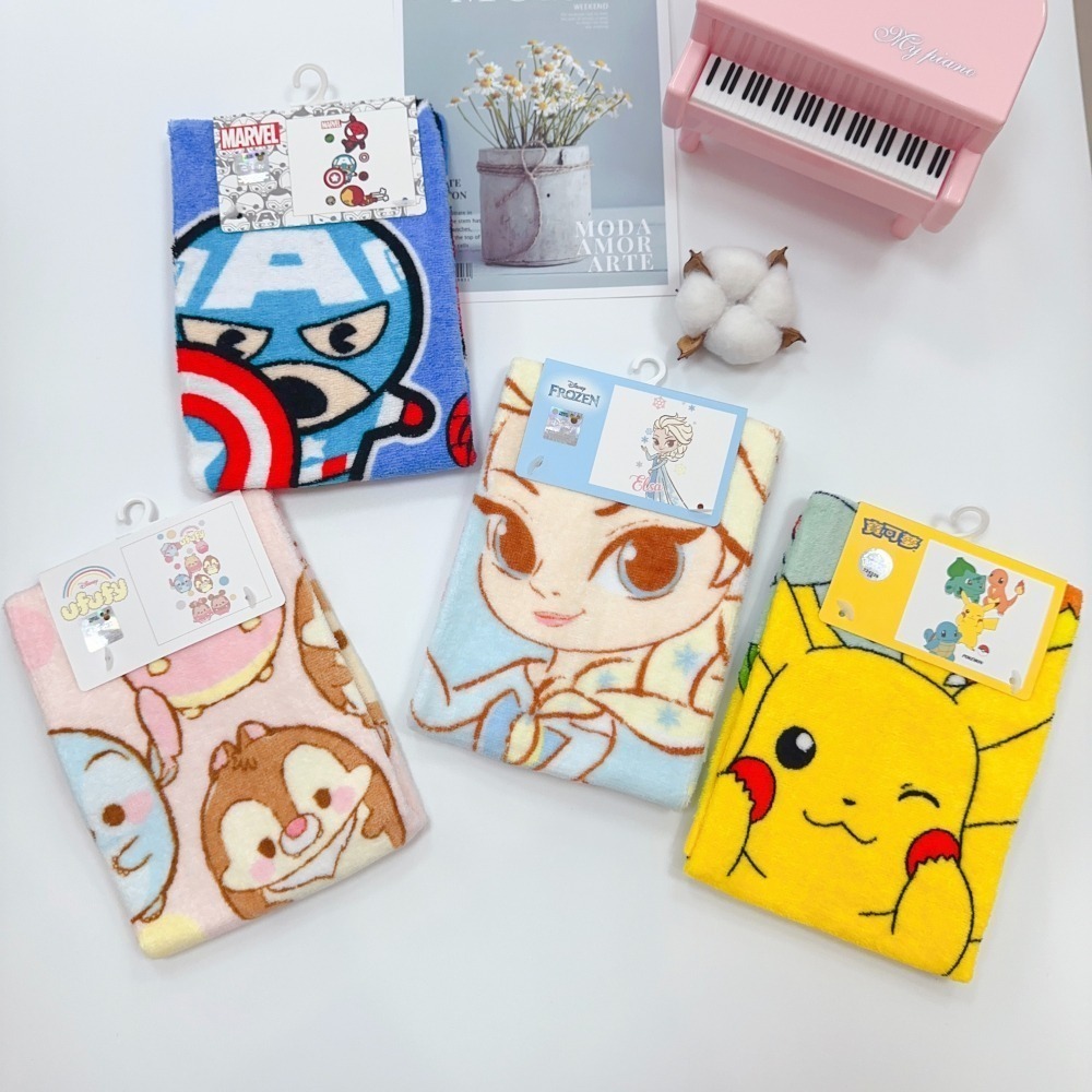 【兒童毛巾】正版授權 酷洛米 美樂蒂 大耳狗 艾莎 迪士尼公主 蜘蛛人 史努比 寶可夢 100%純棉-細節圖2