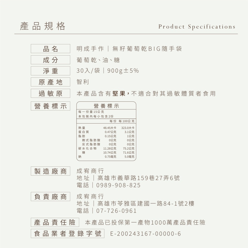 【明成手作】BIG隨手袋系列~無籽葡萄乾 |天然果乾 葡萄乾 蔓越莓 堅果 零食 點心 伴手禮 團購 宅配美食 堅果|-細節圖3