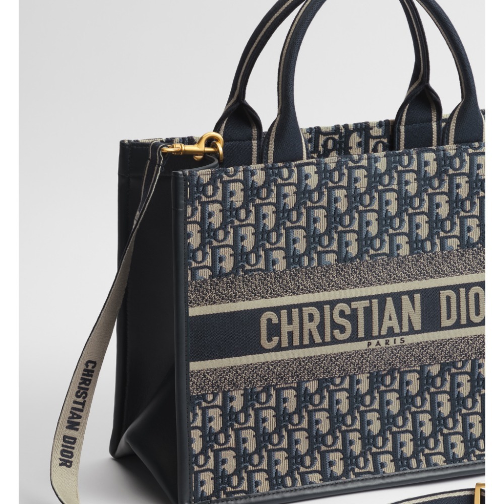 Dior Book Tote 中型托特包 藍色 Dior Oblique 刺繡和小牛皮-細節圖2