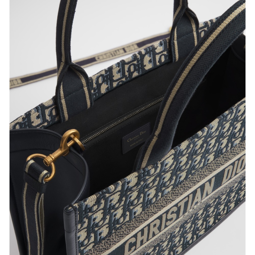 Dior Book Tote 中型托特包 藍色 Dior Oblique 刺繡和小牛皮-細節圖3
