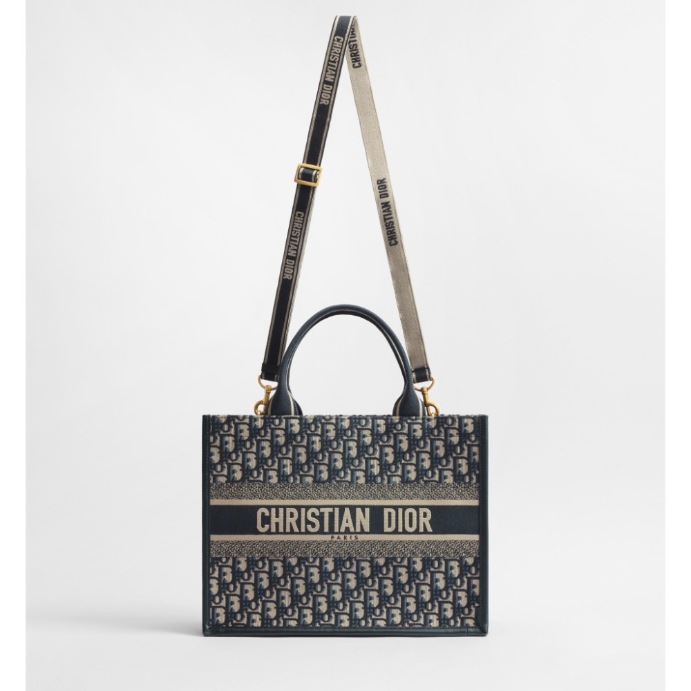 Dior Book Tote 中型托特包 藍色 Dior Oblique 刺繡和小牛皮-細節圖4