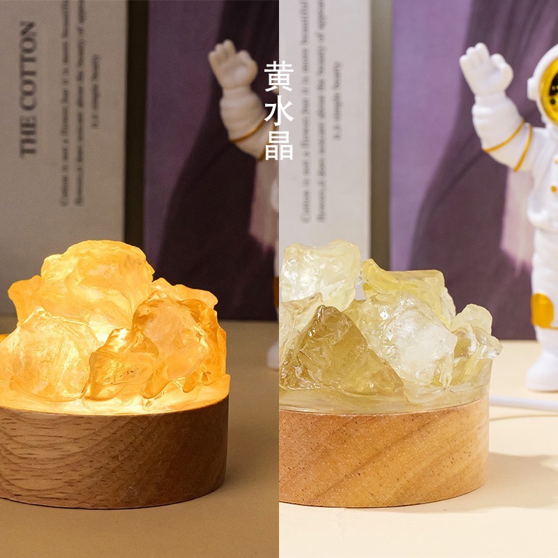 天然水晶簇滴膠小夜燈紫水晶氛圍燈臥室床頭護眼夜燈創意禮物擺飾-細節圖4