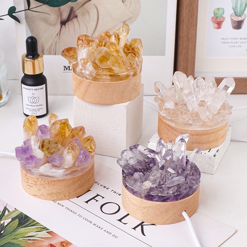 天然水晶簇滴膠小夜燈紫水晶氛圍燈臥室床頭護眼夜燈創意禮物擺飾-細節圖10