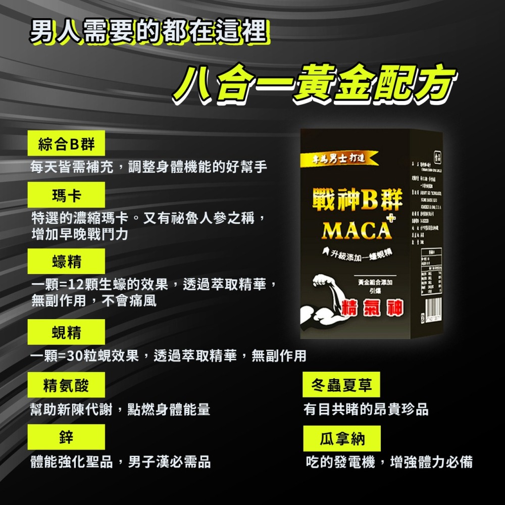 薇爾艾伯｜戰神B群+瑪卡30入 蠔精+蜆精+鋅 男性健身保健-細節圖4