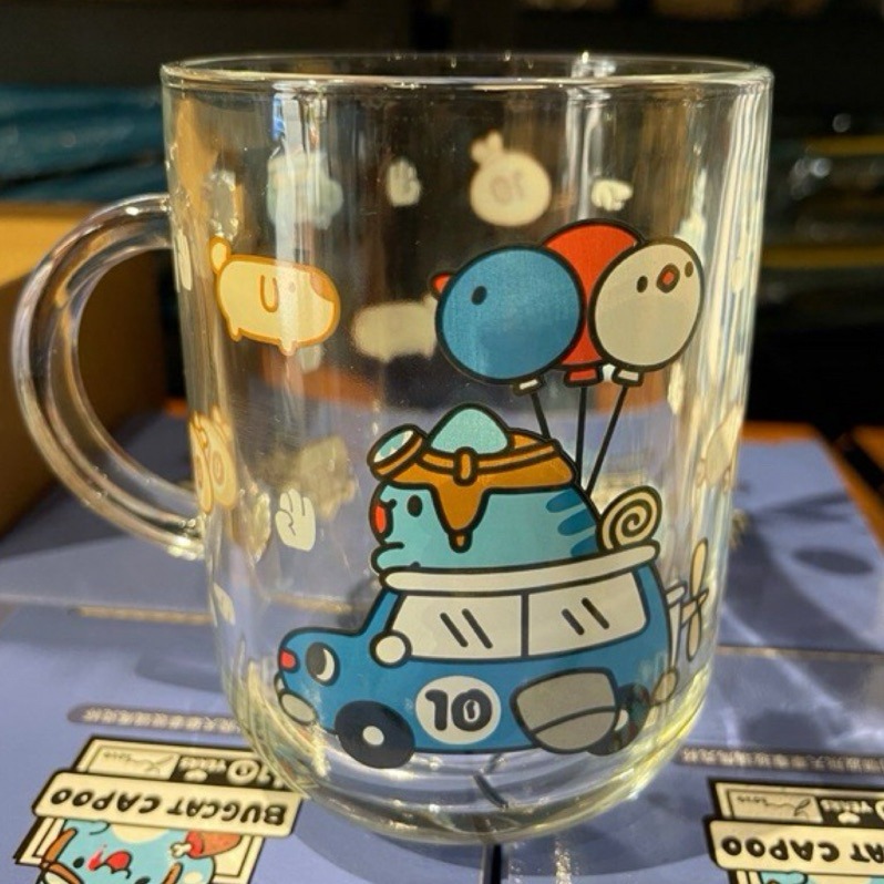 十周年咖波飛天車車玻璃馬克杯/咖波十週年馬克杯/咖波透明玻璃杯/咖波透明馬克杯/咖波杯子-細節圖3