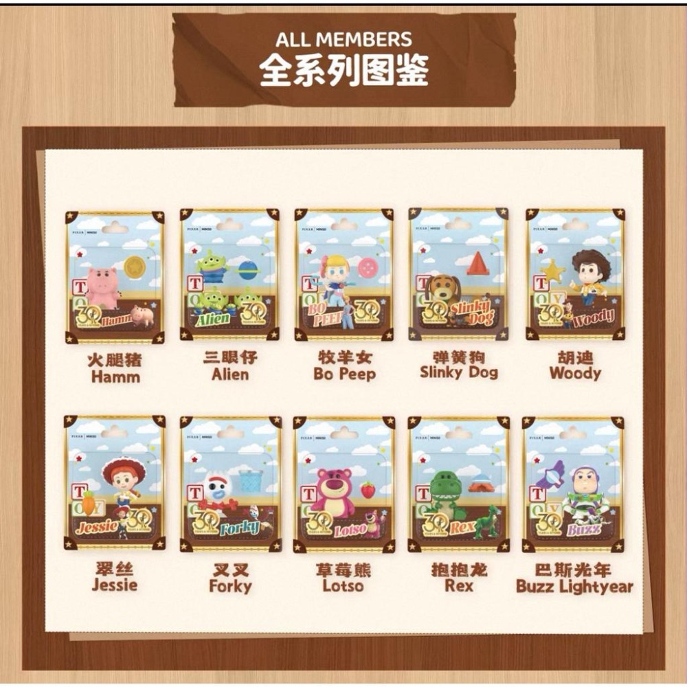 名創 miniso 新品 皮克斯 玩具總動員 三眼怪 草莓熊 巴斯  玩心無限系列 吊卡 盲盒 冰箱 磁鐵-細節圖2