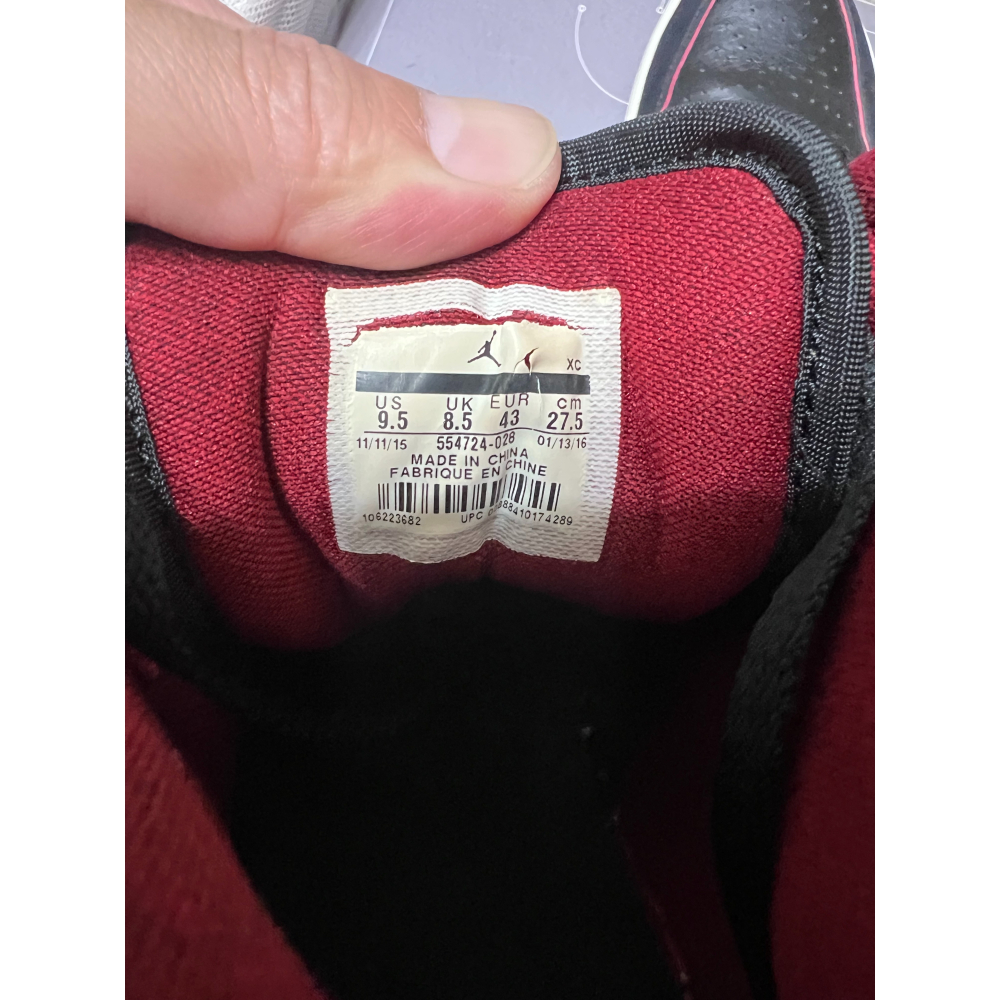 【擺設用/需換底】Air Jordan 1 Mid 黑紅 US9.5 鞋底硬化 請勿穿著 554724-028-細節圖10