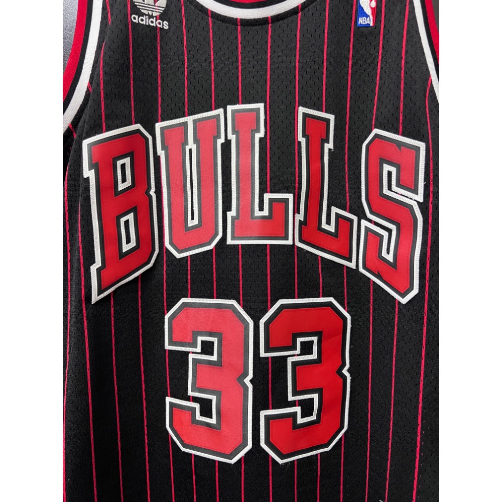 【絕版電繡】Adidas HWC 公牛隊 Pippen #33 條紋球衣 L號 72勝傳奇賽季-細節圖3