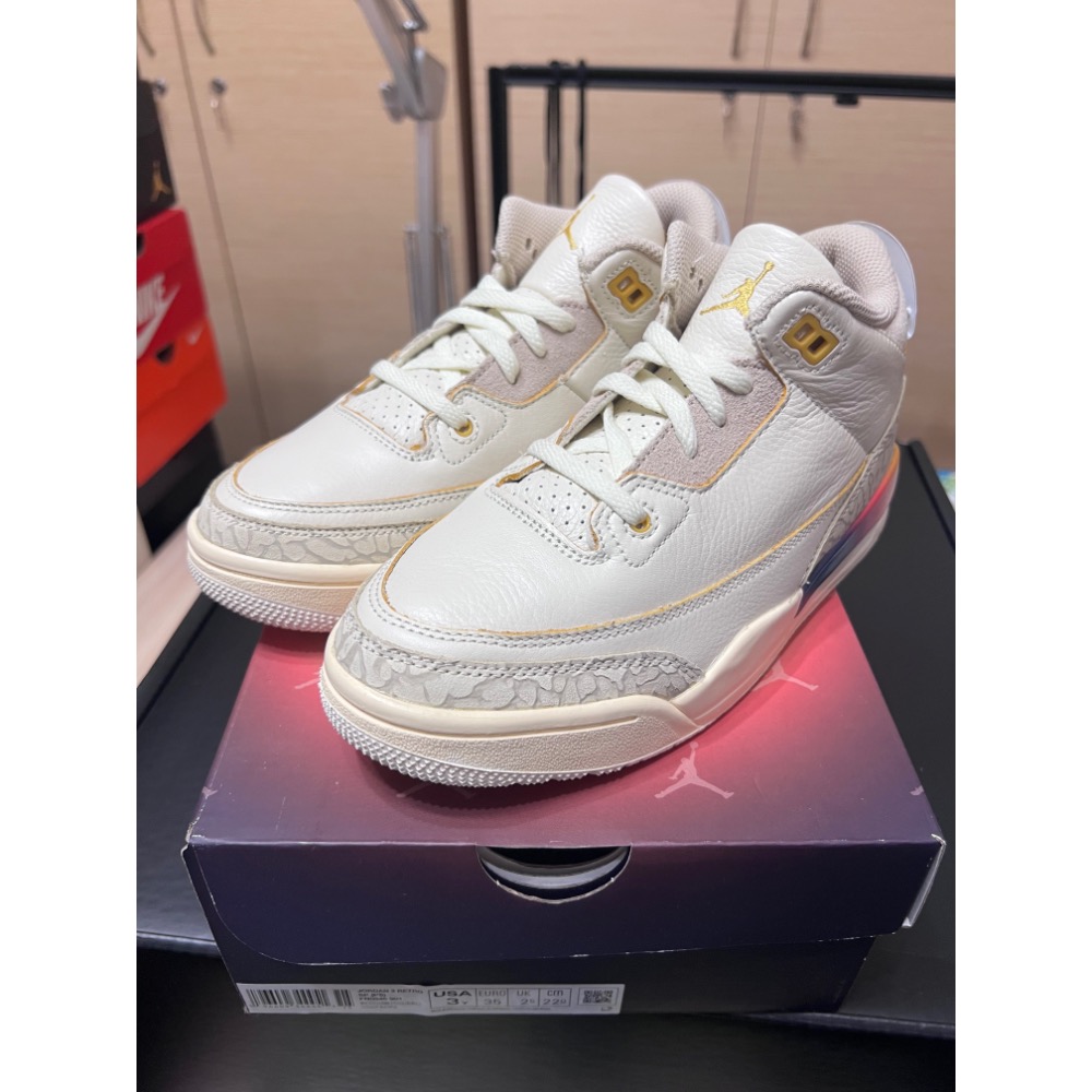 【全新現貨】J Balvin x Jordan 3 聯名童鞋 3Y 夕陽漸層 麥德林笑臉-細節圖2