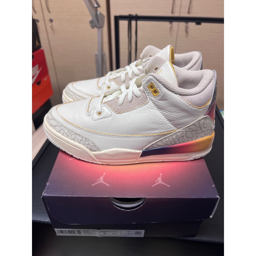 【全新現貨】J Balvin x Jordan 3 聯名童鞋 3Y 夕陽漸層 麥德林笑臉-細節圖3