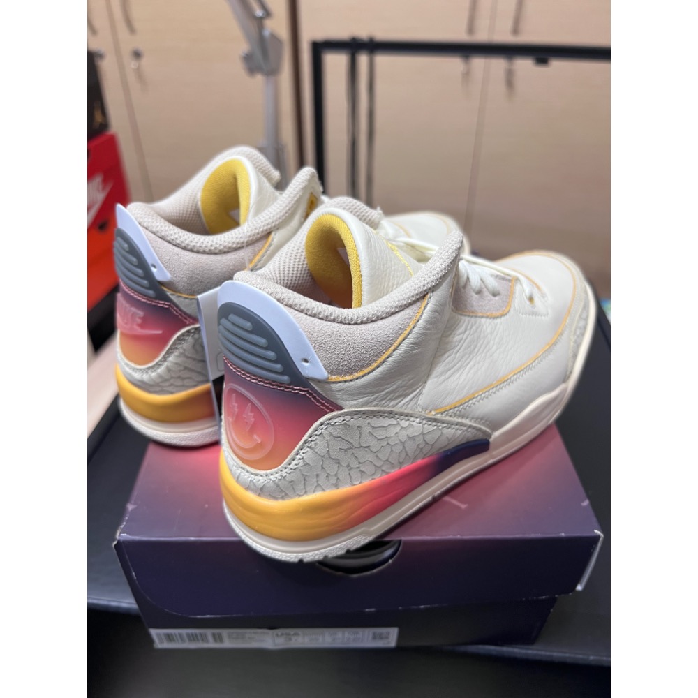 【全新現貨】J Balvin x Jordan 3 聯名童鞋 3Y 夕陽漸層 麥德林笑臉-細節圖6