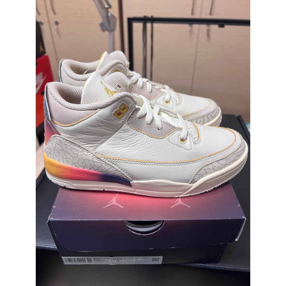 【全新現貨】J Balvin x Jordan 3 聯名童鞋 3Y 夕陽漸層 麥德林笑臉-細節圖7