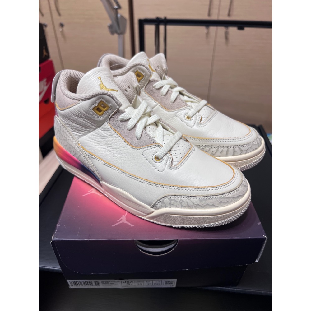 【全新現貨】J Balvin x Jordan 3 聯名童鞋 3Y 夕陽漸層 麥德林笑臉-細節圖8