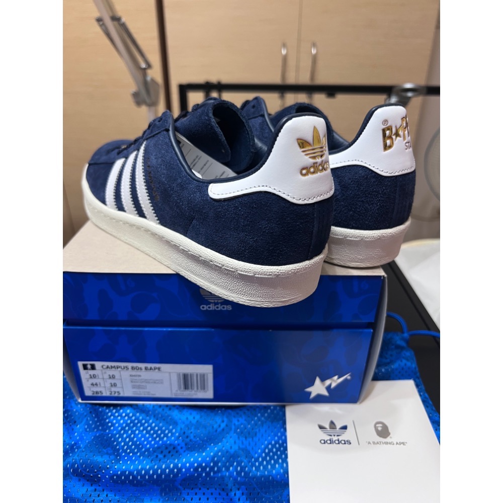 【30週年聯名】Adidas x BAPE Campus 80s 海軍藍 US10.5 黃金碼 不對稱設計-細節圖4