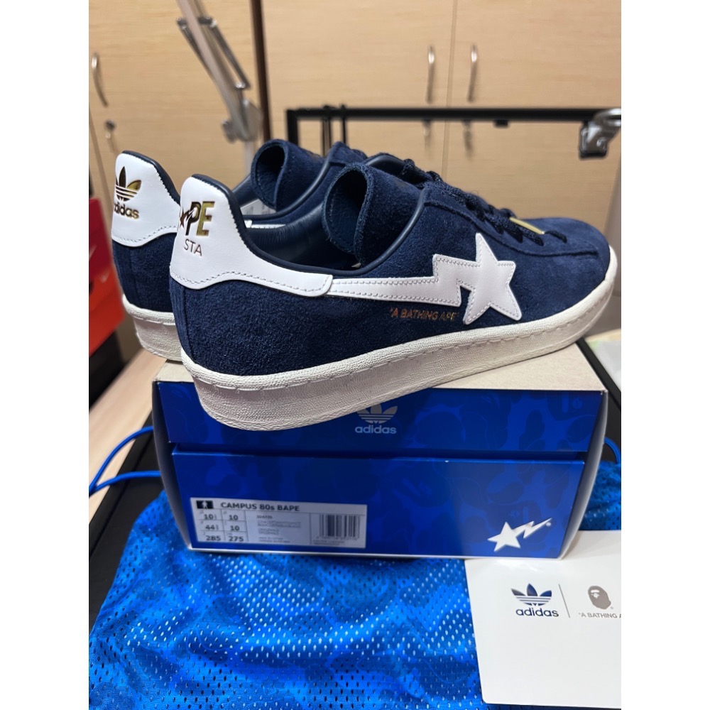 【30週年聯名】Adidas x BAPE Campus 80s 海軍藍 US10.5 黃金碼 不對稱設計-細節圖6