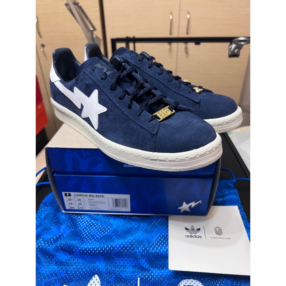 【30週年聯名】Adidas x BAPE Campus 80s 海軍藍 US10.5 黃金碼 不對稱設計-細節圖8