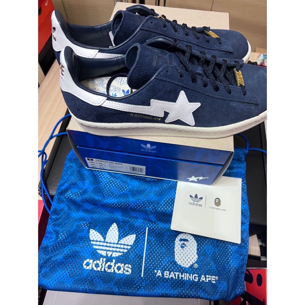 【30週年聯名】Adidas x BAPE Campus 80s 海軍藍 US10.5 黃金碼 不對稱設計-細節圖11