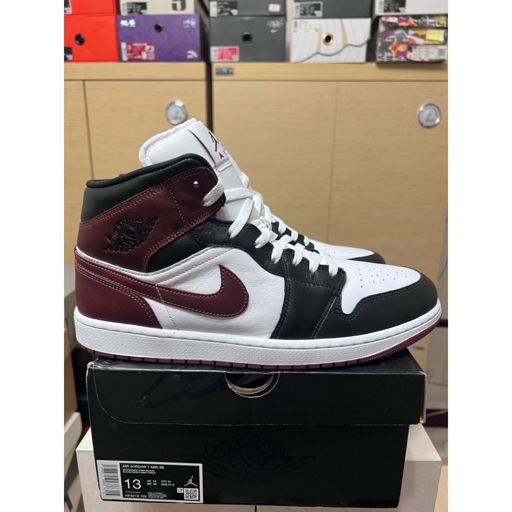 【大尺碼二手】Air Jordan 1 Mid Dark Pony 酒紅 US13 超值價-細節圖7