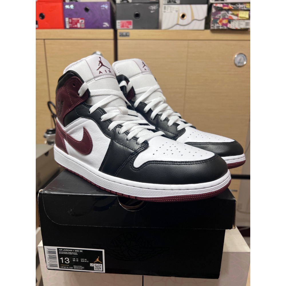 【大尺碼二手】Air Jordan 1 Mid Dark Pony 酒紅 US13 超值價-細節圖8